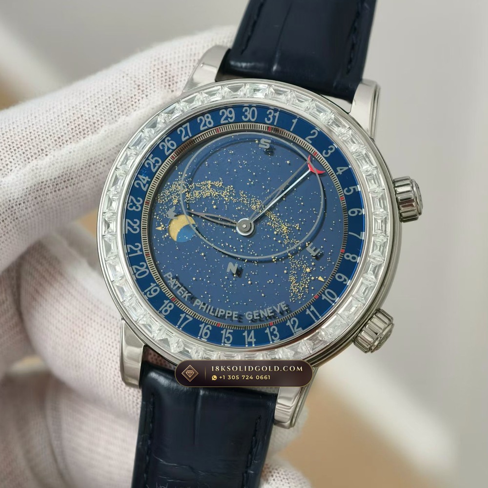 Patek Philippe Grand Complications Sky Moon Celestial Diamond-Set Bezel 18K White Gold Reference 6104G — Hallmarked Edition angle 3