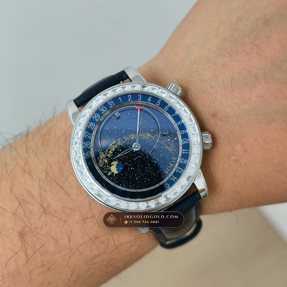 Patek Philippe Grand Complications Sky Moon Celestial Diamond-Set Bezel 18K White Gold Reference 6104G — Hallmarked Edition — Studio Gallery Plate VIII in 18K White Gold Au750 (128.3g Verified Mass, Patek Philippe Cal. 240 LU CL C - 22K Gold Micro-Rotor)