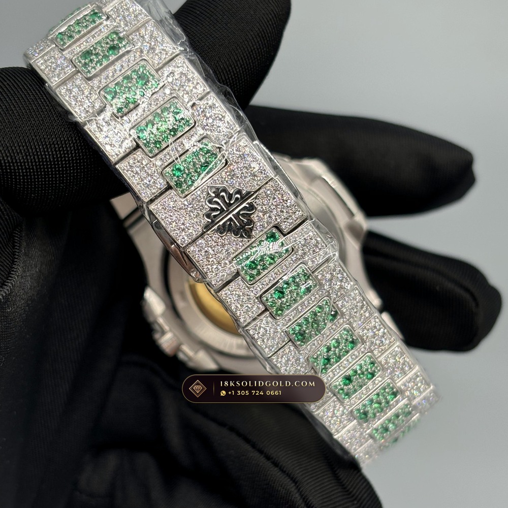 Patek Philippe Nautilus Self-Winding 40mm Baguette Emerald & Diamond Edition Reference 5711/113P-001 — Salon Edition — Studio Gallery Plate VII in 904L Stainless Steel Custom Architecture (114.9g Verified Mass, Patek Philippe Cal. 26-330 S C / Cal. 324 S C - 21K Gold Rotor)