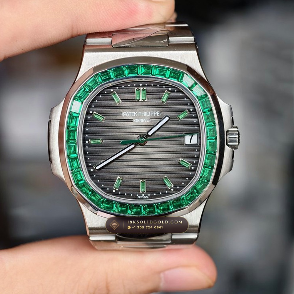 Patek Philippe Nautilus Off-Catalogue Baguette Emerald Bezel 950 Platinum Reference 5711/113P-001 — Hallmarked Edition