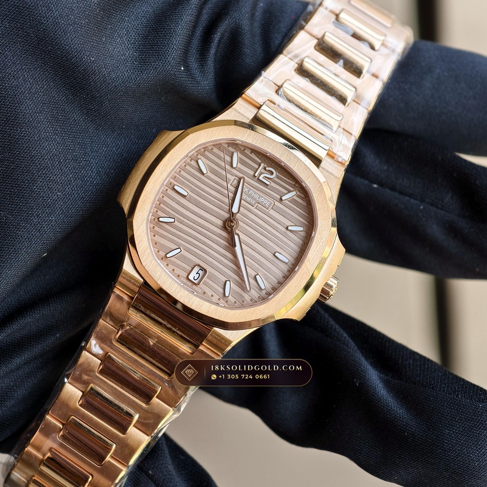 Patek Philippe Nautilus Ladies Automatic 18K Rose Gold Reference 7118/1R-010 — Hallmarked Edition angle 3