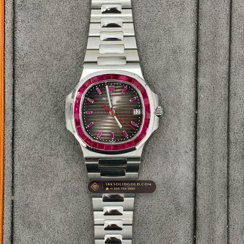 Patek Philippe Nautilus Self-Winding Baguette Ruby Bezel 950 Platinum Reference 5711/112P-001 — Hallmarked Edition angle 2