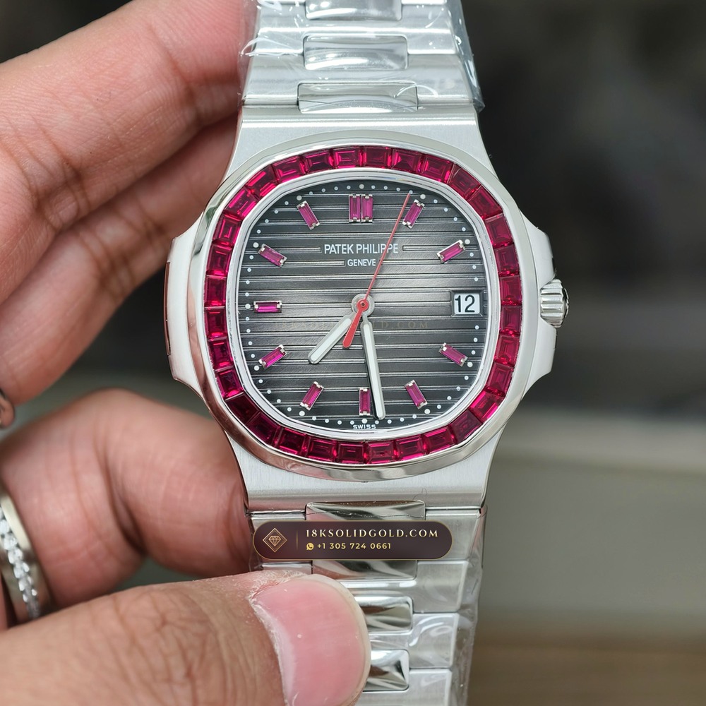 Patek Philippe Nautilus Off-Catalogue Baguette Ruby Bezel 950 Platinum Reference 5711/112P-001 — Hallmarked Edition