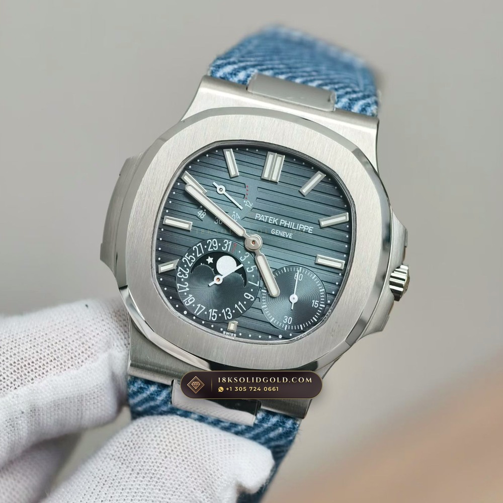 Patek Philippe Nautilus Moonphase & Power Reserve Custom SW Dial Reference 5712A — Salon Edition angle 3