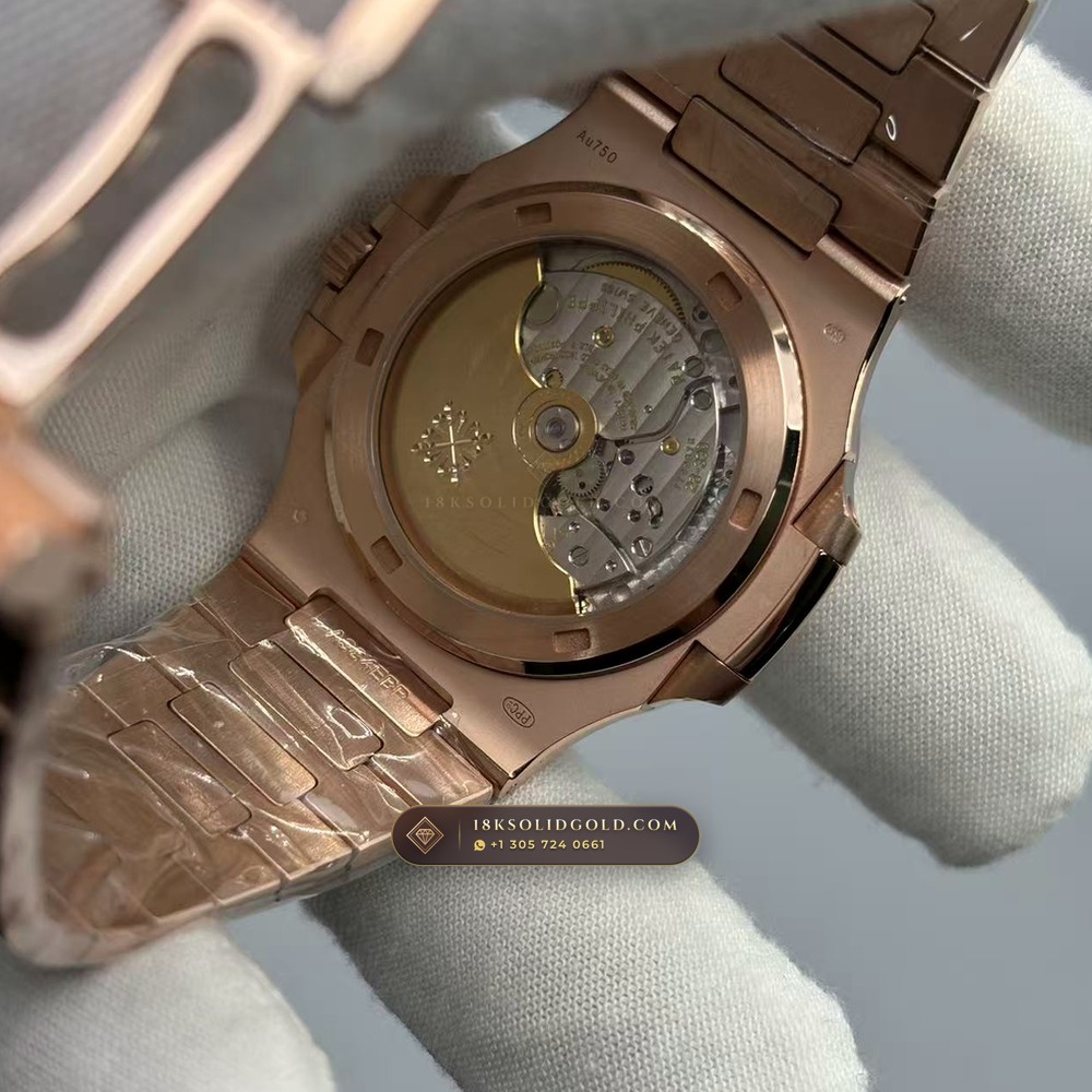 Patek Philippe Nautilus Self-Winding Diamond-Set Bezel 18K Rose Gold Geneva Atelier Spec Reference 5723/112R-001 — Hallmarked Edition — Studio Gallery Plate VII in 18K Rose Gold Au750 (186.5g Verified Mass, Patek Philippe Cal. 26-330 S C / Cal. 324 S C - 21K Gold Rotor)