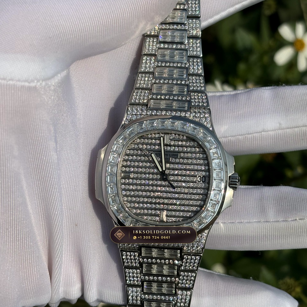 Patek Philippe Nautilus Haute Joaillerie Full Diamond Pave 18K White Gold Reference 5719/10G-010 — Hallmarked Edition angle 2