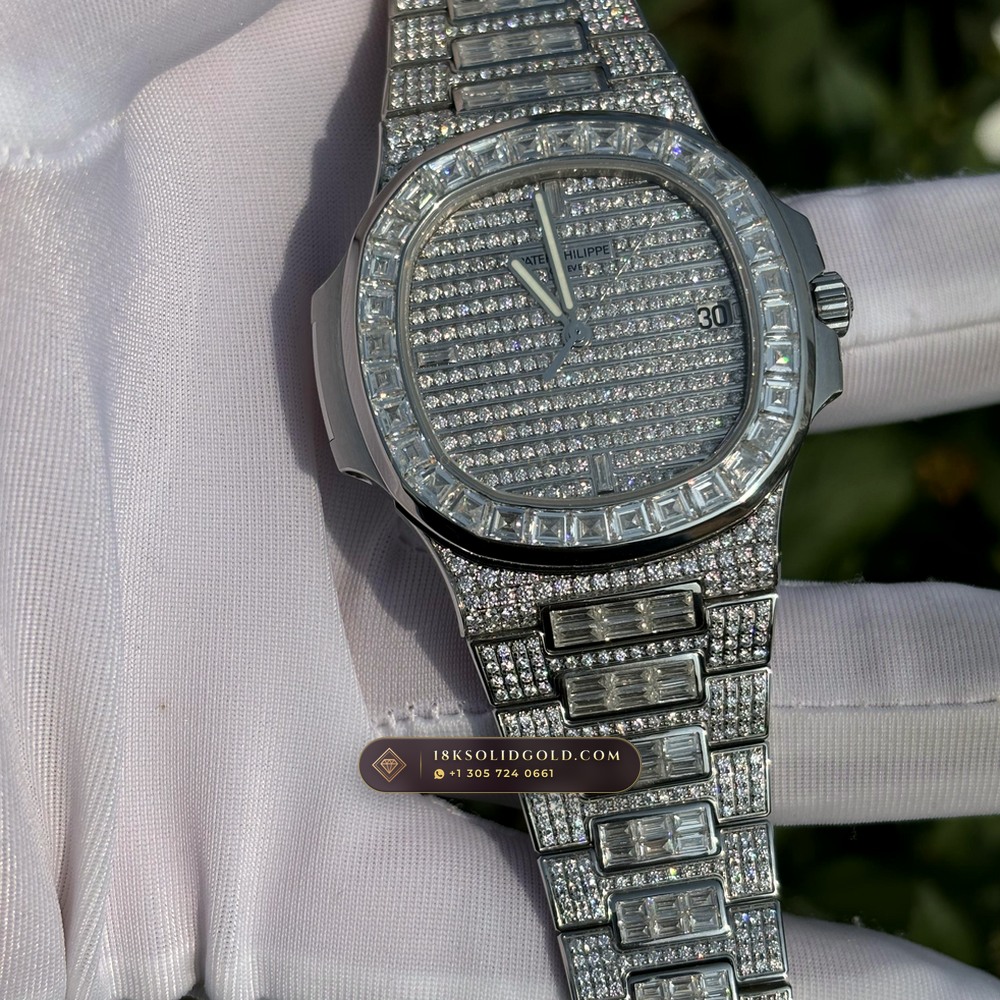 Patek Philippe Nautilus Haute Joaillerie Full Diamond Pave 18K White Gold Reference 5719/10G-010 — Hallmarked Edition angle 3