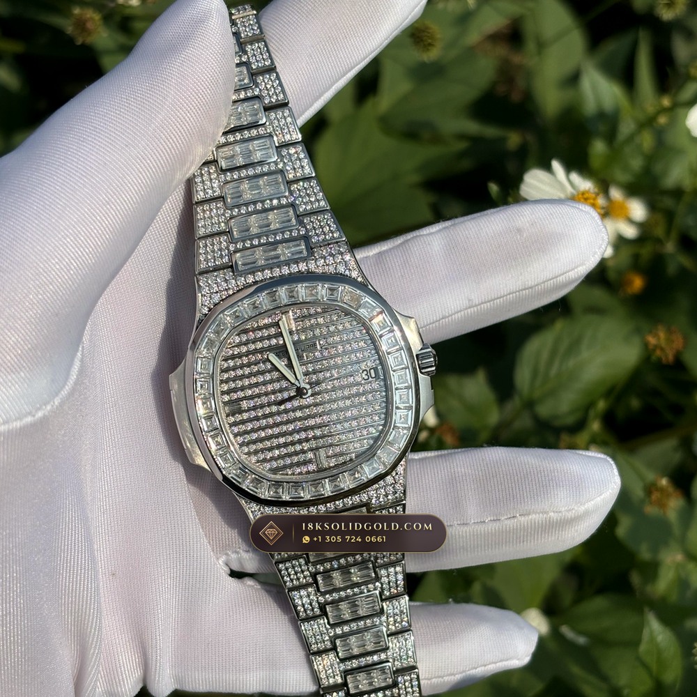 Patek Philippe Nautilus Haute Joaillerie Full Diamond Pave 18K White Gold Reference 5719/10G-010 — Hallmarked Edition — Studio Gallery Plate VII in 18K White Gold Au750 (186.9g Verified Mass, Patek Philippe Cal. 26-330 S C / Cal. 324 S C - 21K Gold Rotor)