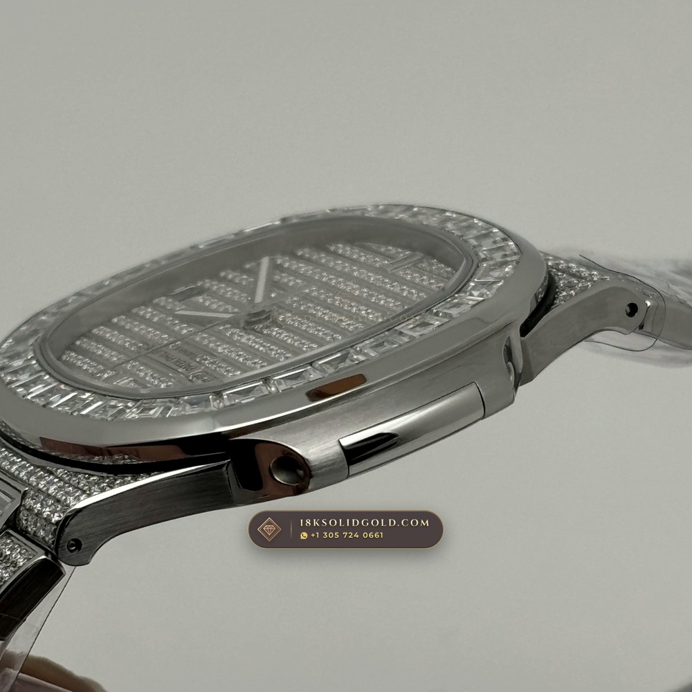Patek Philippe Nautilus Haute Joaillerie Full Diamond Pave 18K White Gold Reference 5719/10G-010 — Hallmarked Edition — Studio Gallery Plate VIII in 18K White Gold Au750 (186.9g Verified Mass, Patek Philippe Cal. 26-330 S C / Cal. 324 S C - 21K Gold Rotor)