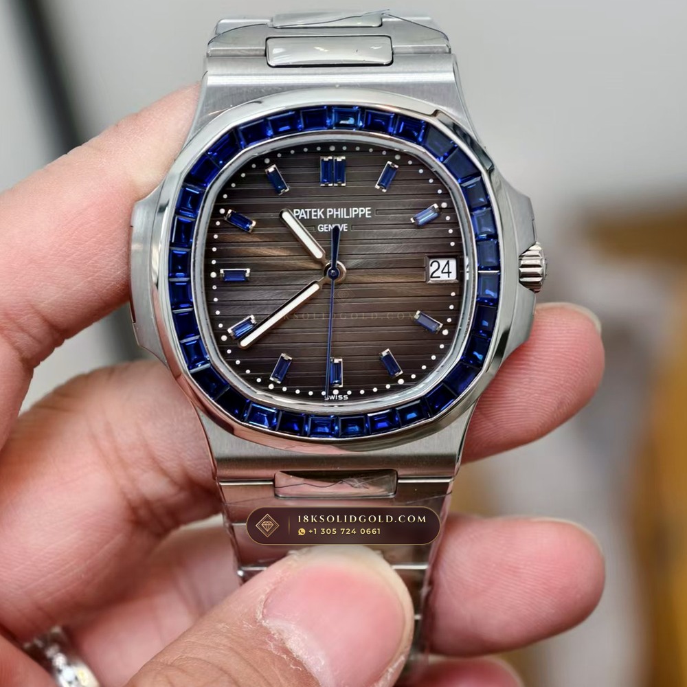 Patek Philippe Nautilus Off-Catalogue Baguette Blue Sapphire Bezel 950 Platinum Reference 5711/111P-001 — Hallmarked Edition