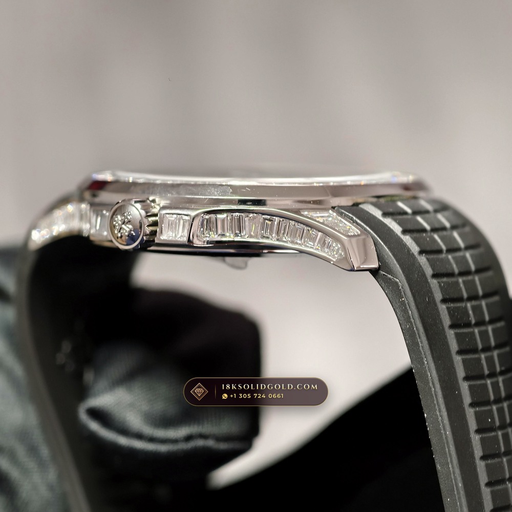 Patek Philippe Aquanaut Haute Joaillerie Baguette Diamond Bezel 18K White Gold Reference 5167/300G-010 — Hallmarked Edition — Studio Gallery Plate VII in 18K White Gold Au750 (108.4g Verified Mass, Patek Philippe Cal. 324 S C - 21K Gold Rotor)