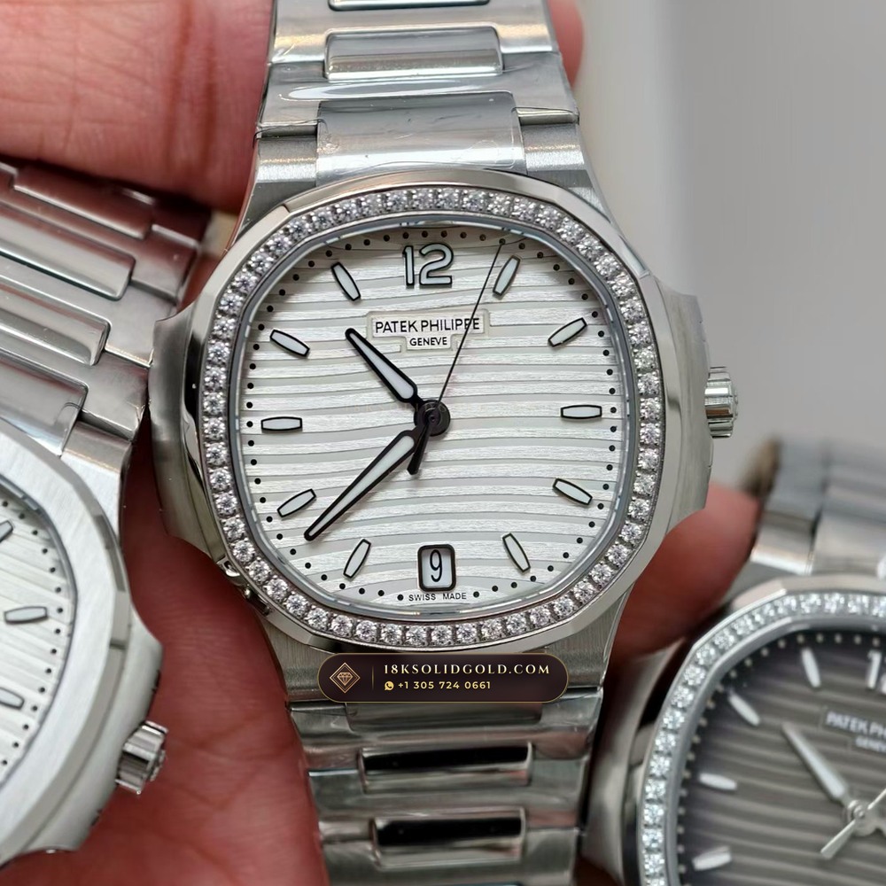 Patek Philippe Nautilus Ladies Automatic 35.2mm Diamond Bezel Reference 7118/1200A-001 — Salon Edition angle 3