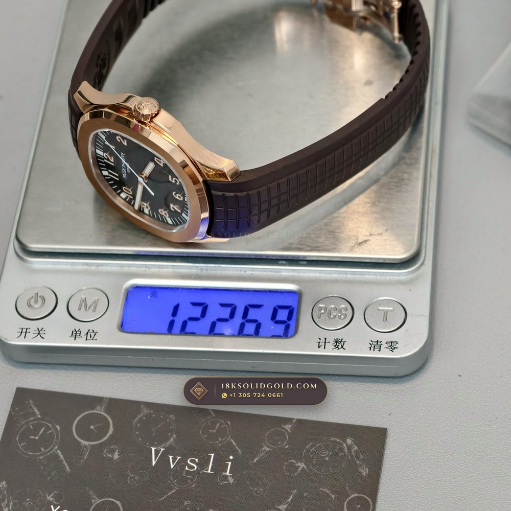 Patek Philippe Aquanaut Extra-Large Self-Winding 18K Rose Gold Hand-Chamfered Bevel Spec Reference 5167R — Hallmarked Edition — Studio Gallery Plate X in 18K Rose Gold Au750 (108.2g Verified Mass, Patek Philippe Cal. 324 S C - 21K Gold Rotor)