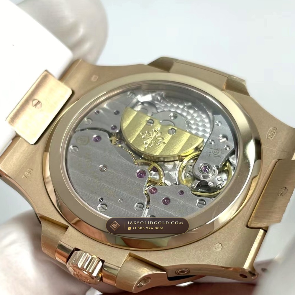 Patek Philippe Nautilus Moonphase Baguette Diamond Bezel 18K Rose Gold Reference 5724R-001 — Hallmarked Edition — Studio Gallery Plate VII in 18K Rose Gold Au750 (138.4g Verified Mass, Patek Philippe Cal. 240 PS IRM C LU - 22K Gold Micro-Rotor)