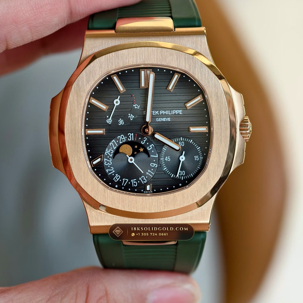 Patek Philippe Nautilus Moonphase & Power Reserve 18K Rose Gold Custom SW Dial Deep Crystal Optics Reference 5712R — Hallmarked Edition