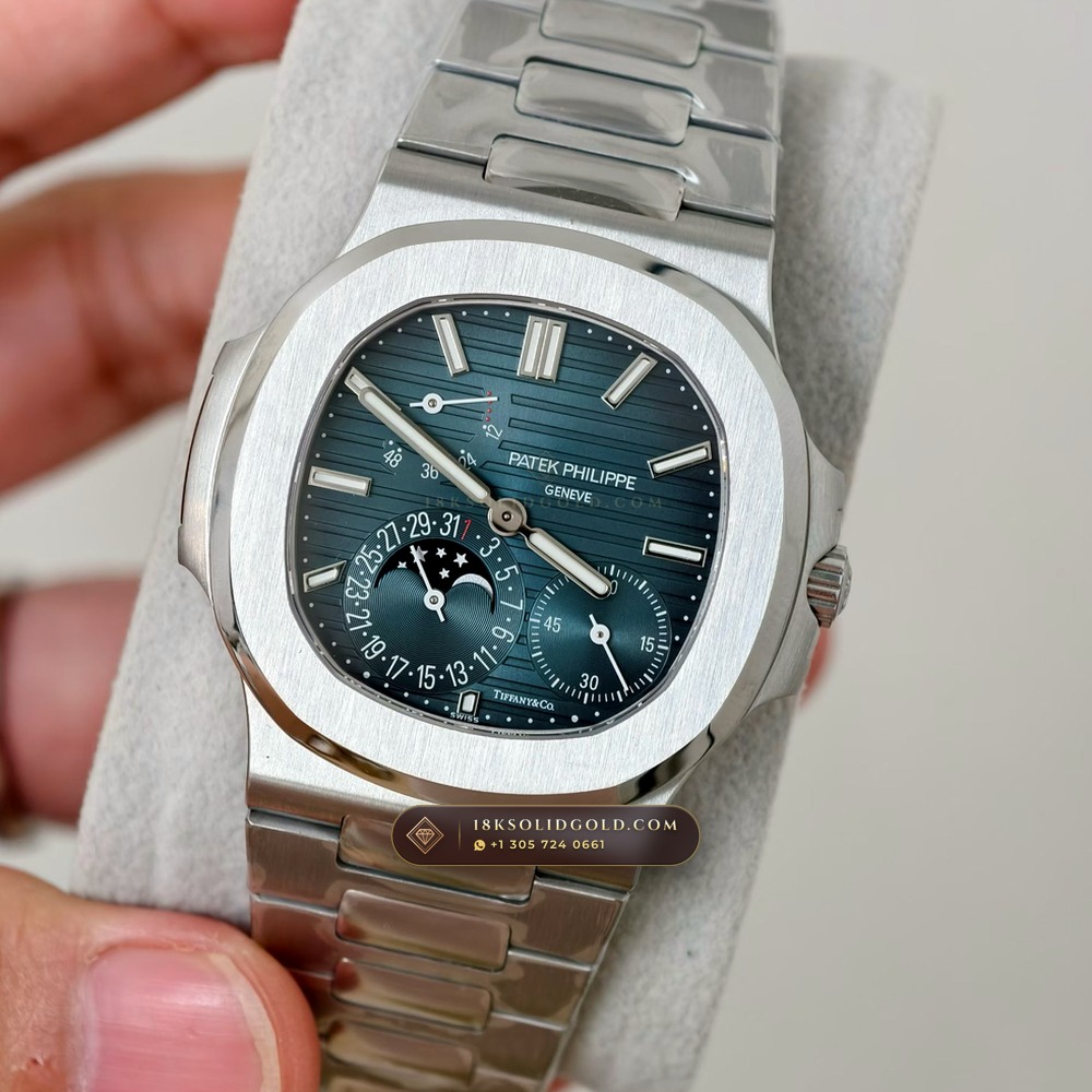 Patek Philippe Nautilus Moonphase & Power Reserve Tiffany Blue Dial Reference 5712A — Salon Edition angle 2
