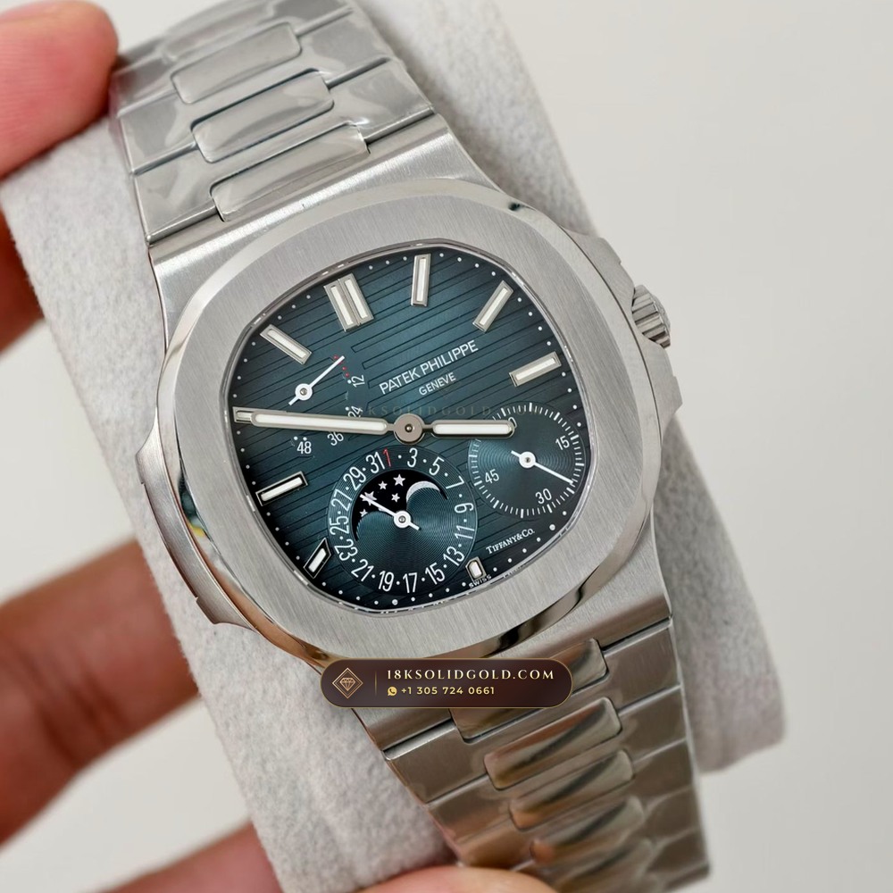 Patek Philippe Nautilus Moonphase & Power Reserve Tiffany Blue Dial Reference 5712A — Salon Edition angle 3