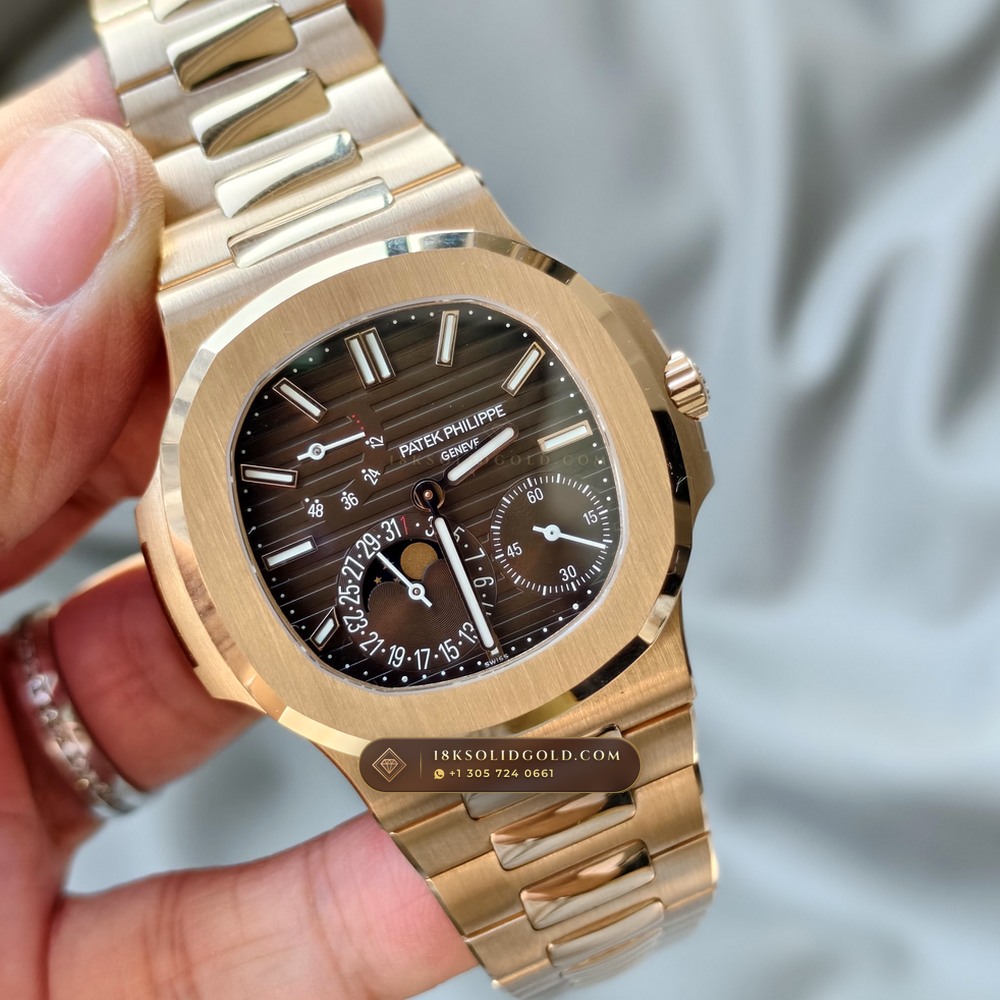 Patek Philippe Nautilus Moonphase & Power Reserve 18K Rose Gold Reference 5712R/001 — Hallmarked Edition angle 3