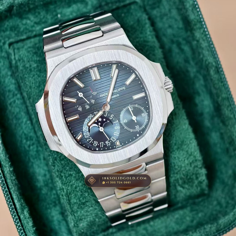 Patek Philippe Nautilus Moonphase & Power Reserve Hand-Chamfered Bevel Spec Reference 5712/1A — Salon Edition angle 2