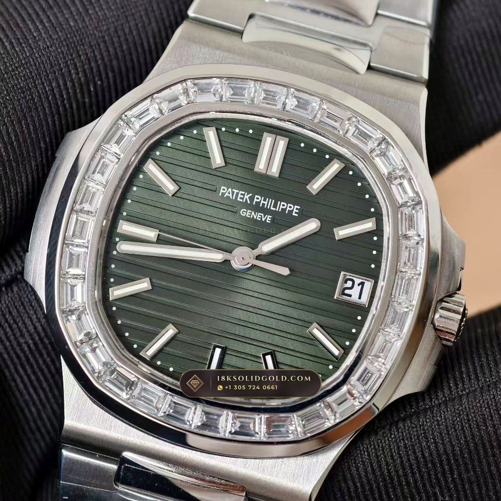 Patek Philippe Nautilus Self-Winding Diamond-Set Bezel Custom SW Dial Free-Sprung Calibre Reference 5711/1300A-001 — Salon Edition angle 2