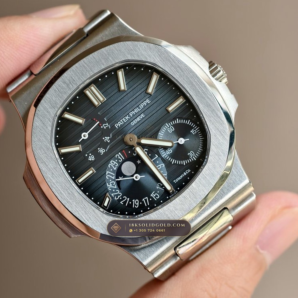 Patek Philippe Nautilus Moonphase & Power Reserve Tiffany Blue Dial Reference 5712/1A-001 — Salon Edition angle 2