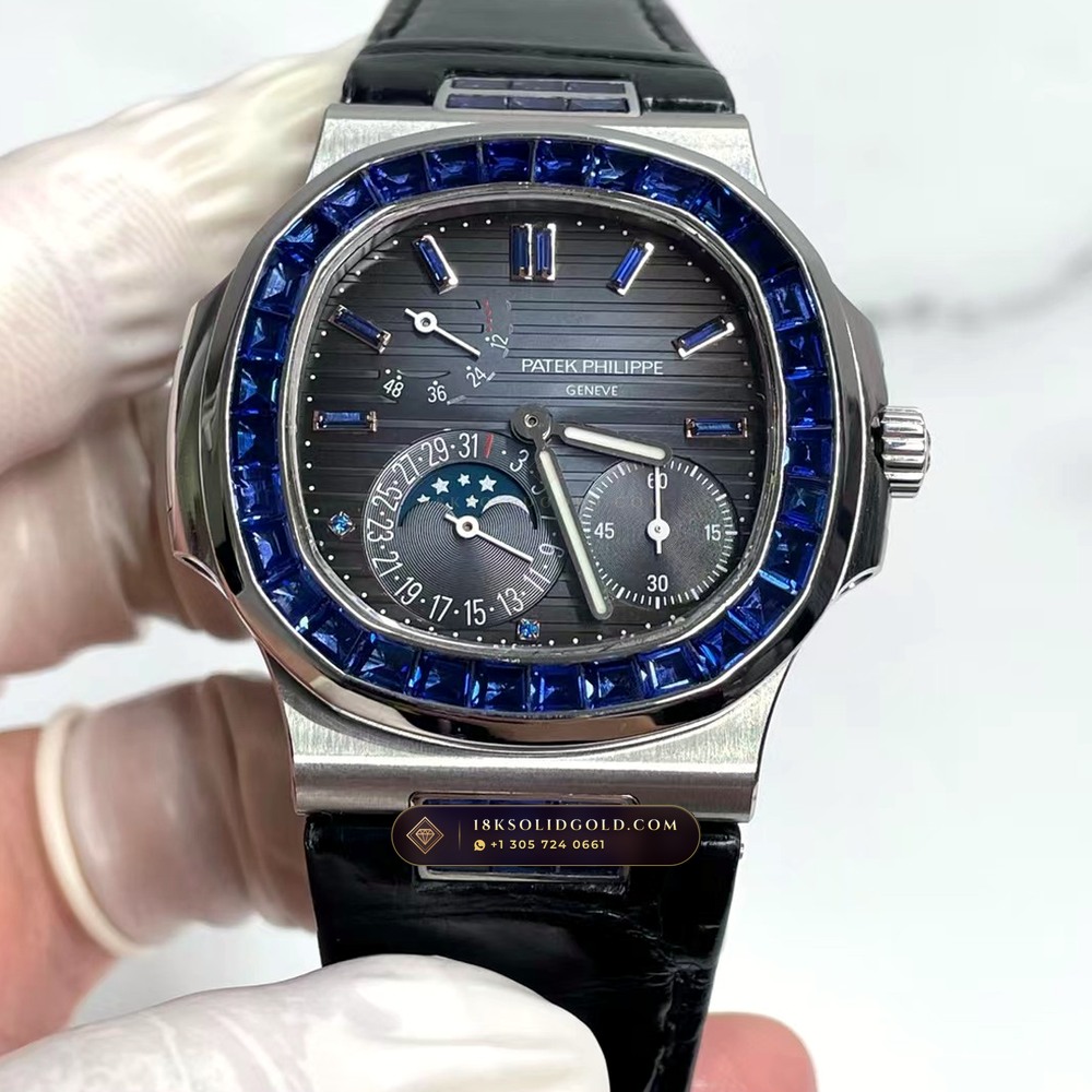 Patek Philippe Nautilus Moonphase & Power Reserve Graduated Royal Blue Sunburst Dial Reference 5712A — Salon Edition