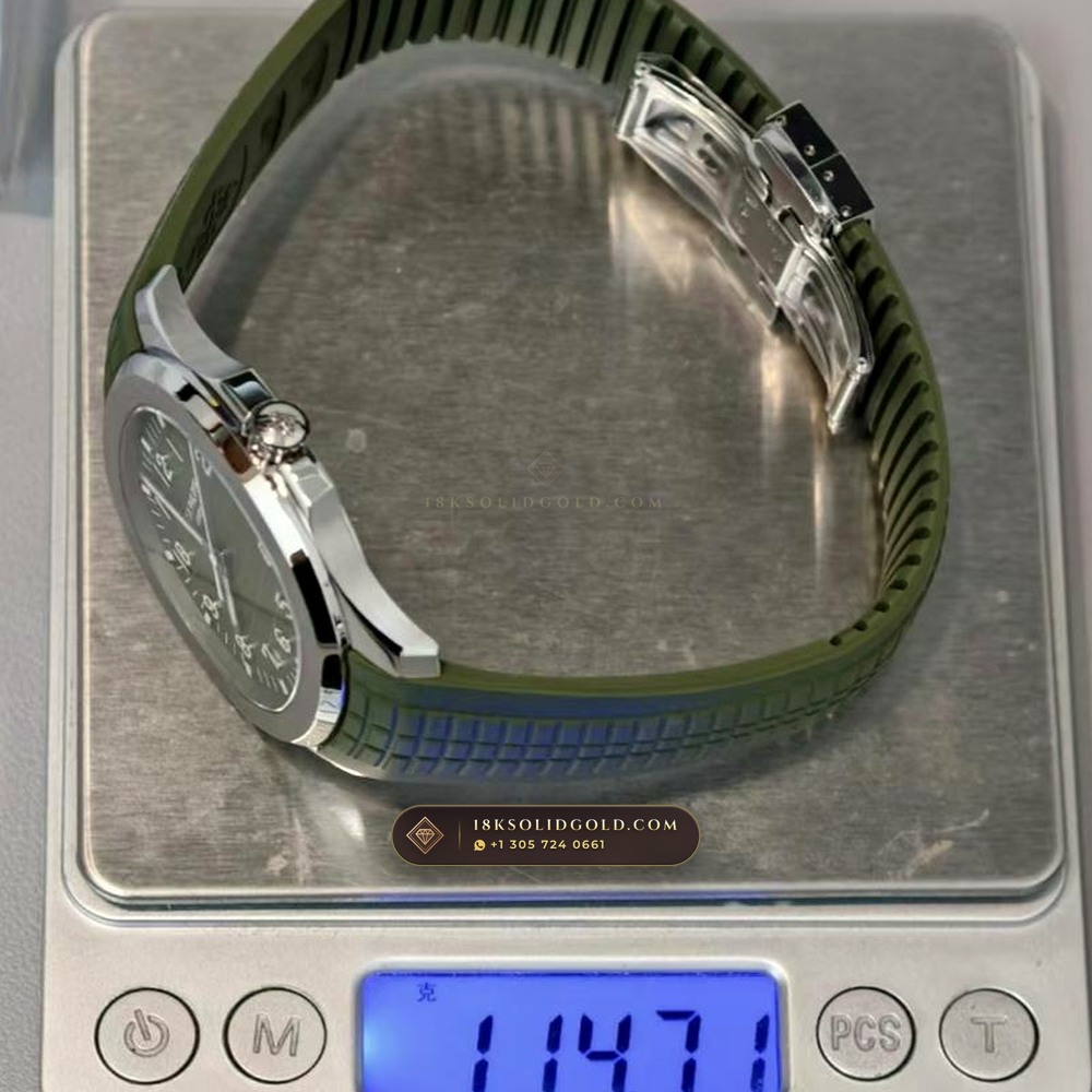 Patek Philippe Aquanaut Jumbo 42.2mm 18K White Gold Zurich Collector Spec Reference 5168G — Hallmarked Edition — Studio Gallery Plate IX in 18K White Gold Au750 (120.9g Verified Mass, Patek Philippe Cal. 324 S C - 21K Gold Rotor)
