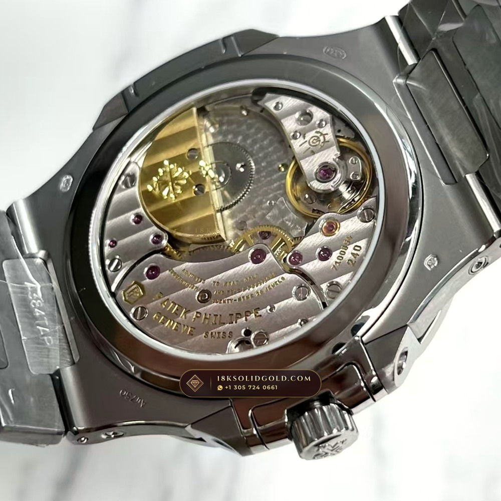 Patek Philippe Nautilus Grand Complication Perpetual Calendar Sunburst Blue Dial 18K White Gold Reference 5740/1G-001 — Hallmarked Edition — Studio Gallery Plate VII in 18K White Gold Au750 (183.6g Verified Mass, Patek Philippe Ultra-Thin Cal. 240 Q Perpetual Calendar - 22K Gold Micro-Rotor)