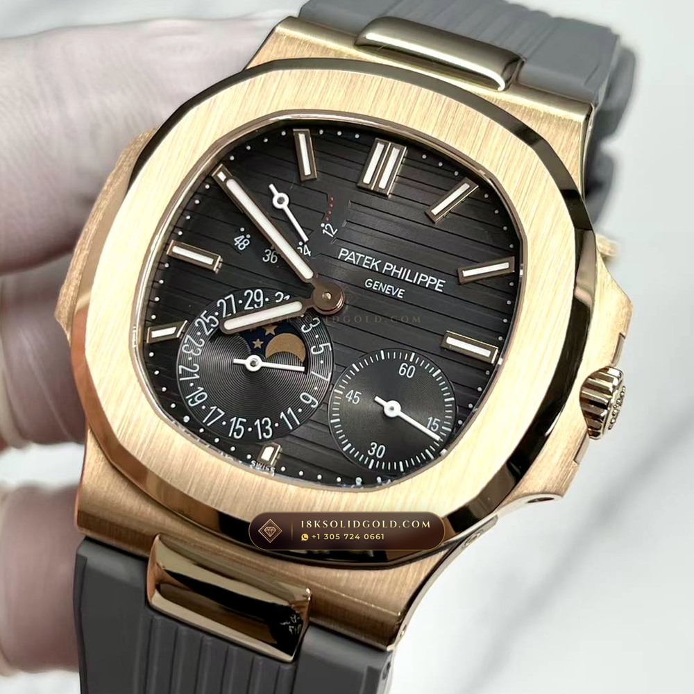 Patek Philippe Nautilus Moonphase & Power Reserve 18K Rose Gold Custom SW Dial Free-Sprung Calibre Reference 5712R — Hallmarked Edition angle 2
