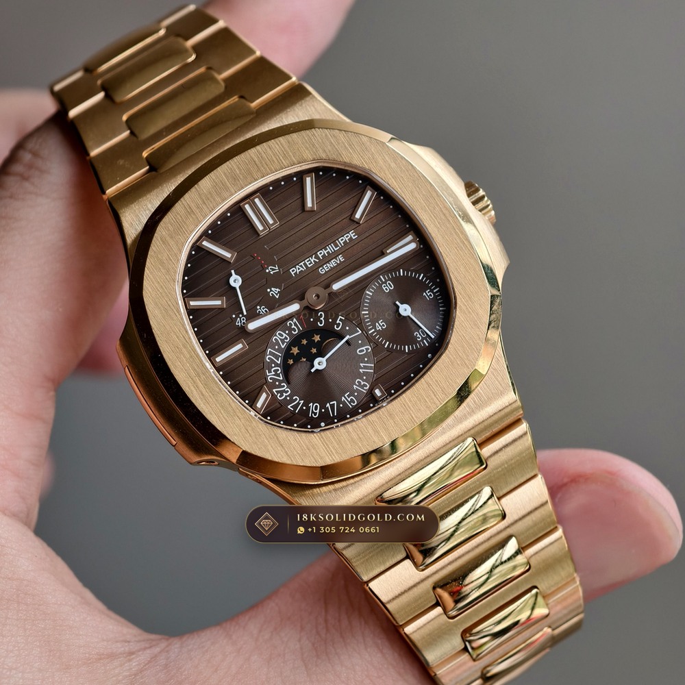 Patek Philippe Nautilus Moonphase & Power Reserve 18K Rose Gold Reference 5712/1R-001 — Hallmarked Edition angle 2