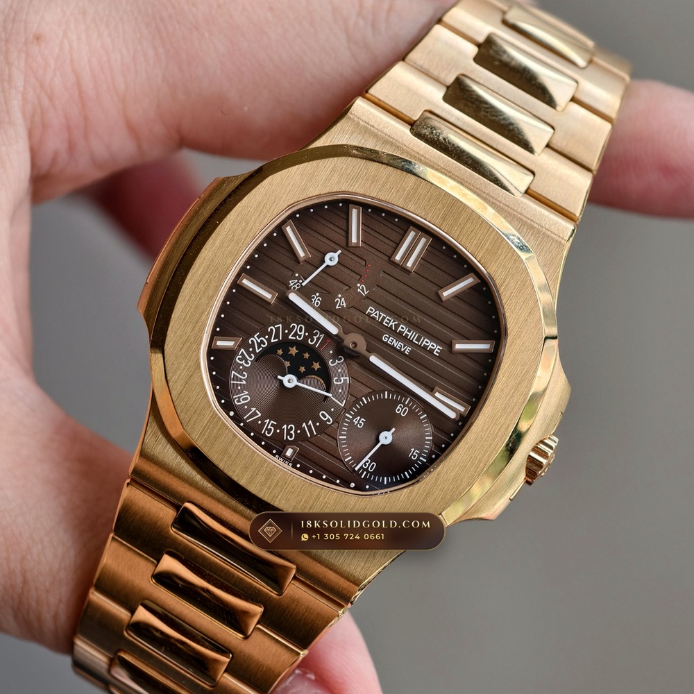 Patek Philippe Nautilus Moonphase & Power Reserve 18K Rose Gold Reference 5712/1R-001 — Hallmarked Edition angle 3