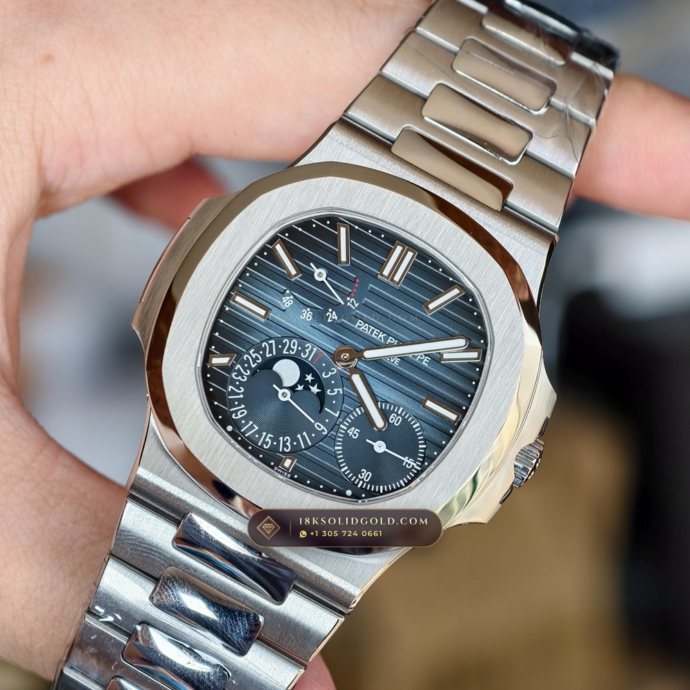 Patek Philippe Nautilus Moonphase & Power Reserve Custom SW Dial 22K Gold Rotor Reference 5712/1A — Salon Edition angle 3
