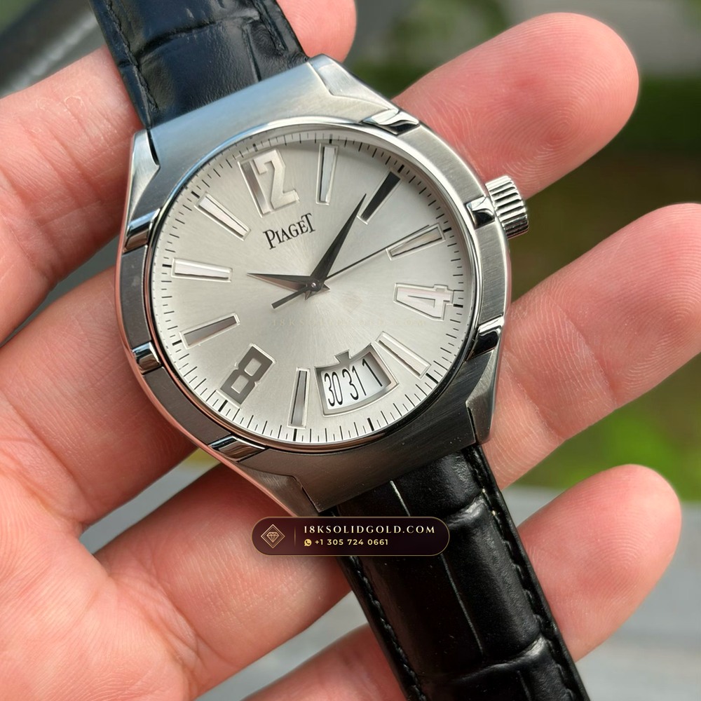 Piaget Polo Date 42mm Horizontal Guilloche Blue Dial Reference G0A41002 — Salon Edition angle 2