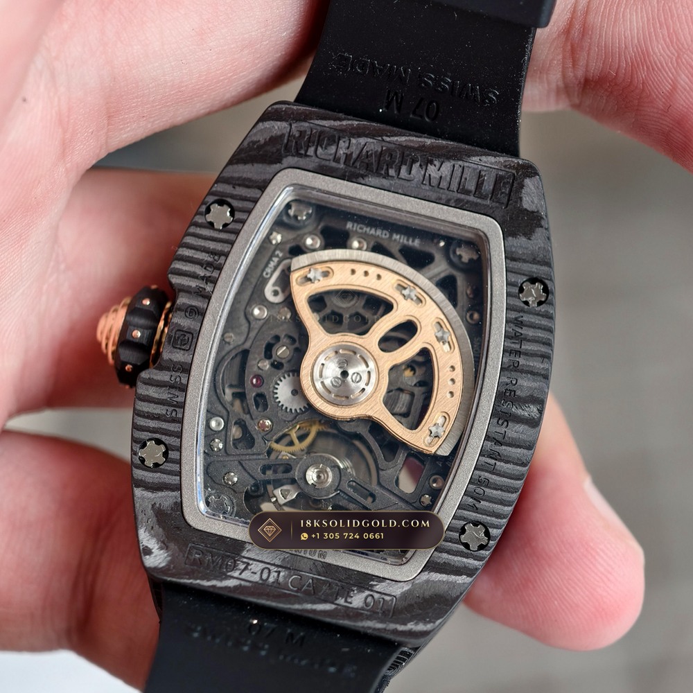 Richard Mille RM 07-01 Automatic Tonneau Dark Night Carbon TPT & Gold Leaf — Salon Edition — Studio Gallery Plate VII in Carbon TPT & Grade 5 Titanium (58.1g Verified Mass, Richard Mille Cal. CRMA2 Variable-Geometry Rotor)