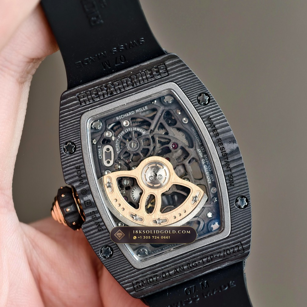 Richard Mille RM 07-01 Automatic Tonneau Misty Night Carbon TPT & Gold Leaf — Salon Edition — Studio Gallery Plate VII in Carbon TPT & Grade 5 Titanium (58.0g Verified Mass, Richard Mille Cal. CRMA2 Variable-Geometry Rotor)