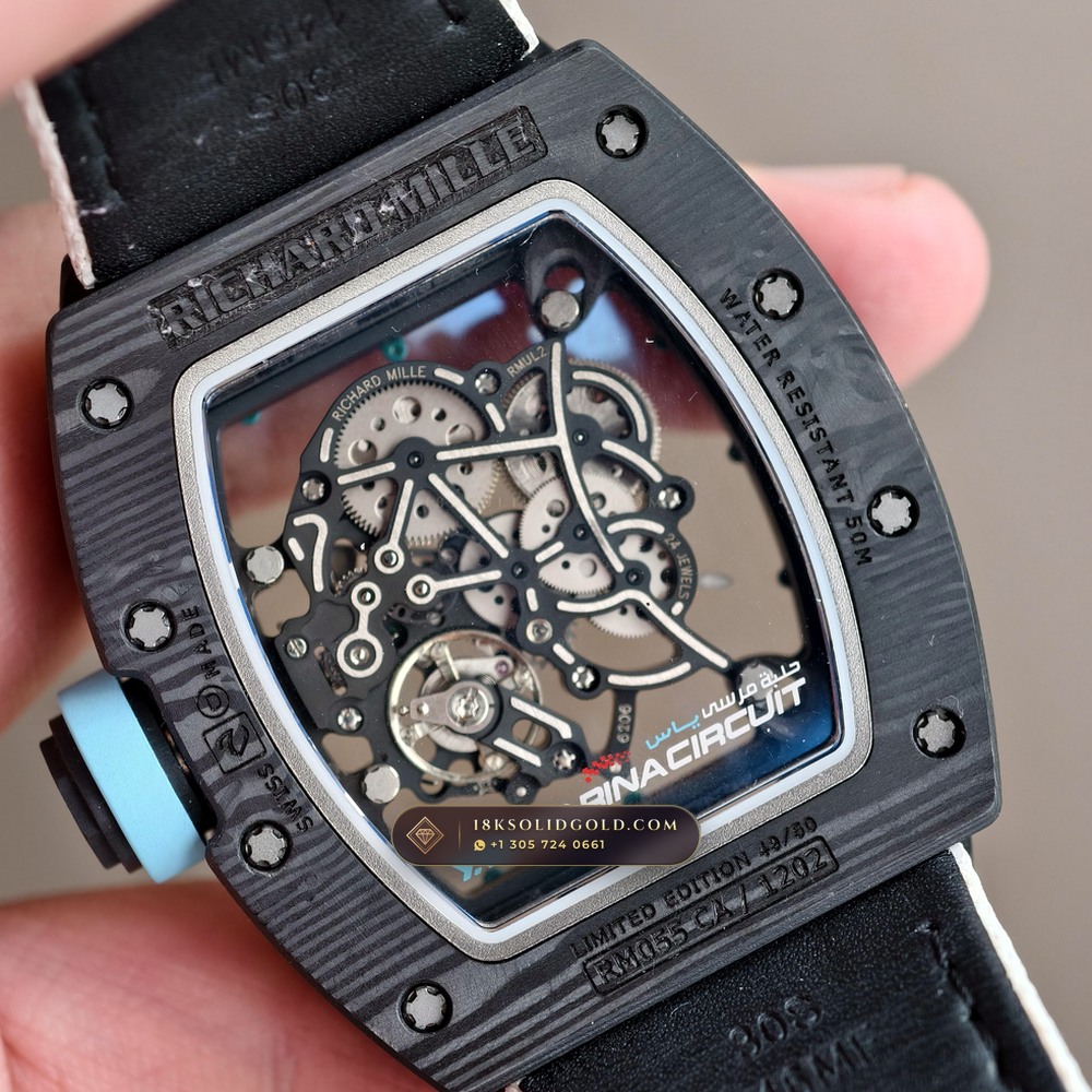 Richard Mille RM 055 Bubba Watson Yas Marina Carbon TPT & Turquoise — Salon Edition — Studio Gallery Plate VII in Carbon TPT & Grade 5 Titanium (66.9g Verified Mass, Richard Mille Cal. RMUL2 Grade 5 Titanium Skeleton)