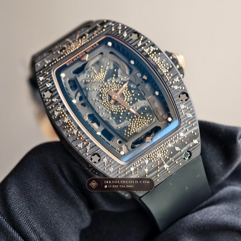 Richard Mille RM 07-01 Automatic Tonneau Dark Night Carbon TPT & Gold Leaf 5-Axis CNC Case — Salon Edition angle 2