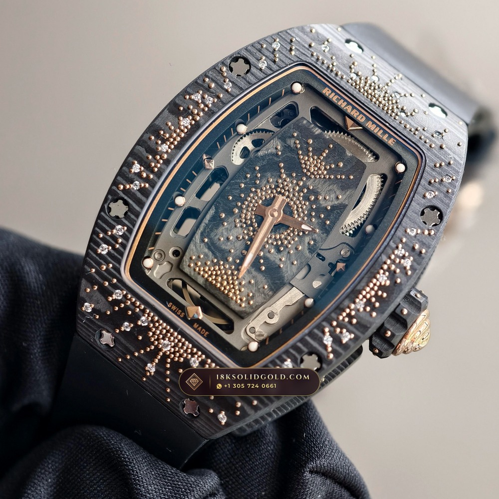 Richard Mille RM 07-01 Automatic Tonneau Dark Night Carbon TPT & Gold Leaf 5-Axis CNC Case — Salon Edition angle 3