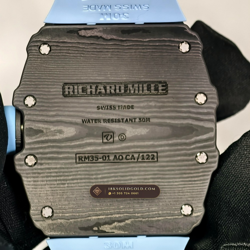 Richard Mille RM 35-01 Rafael Nadal Manual Winding Chronometer Regulated Spec — Salon Edition — Studio Gallery Plate VII in Carbon TPT & Grade 5 Titanium (50.1g Verified Mass, Richard Mille Cal. RMUL3 Grade 5 Titanium Skeleton)