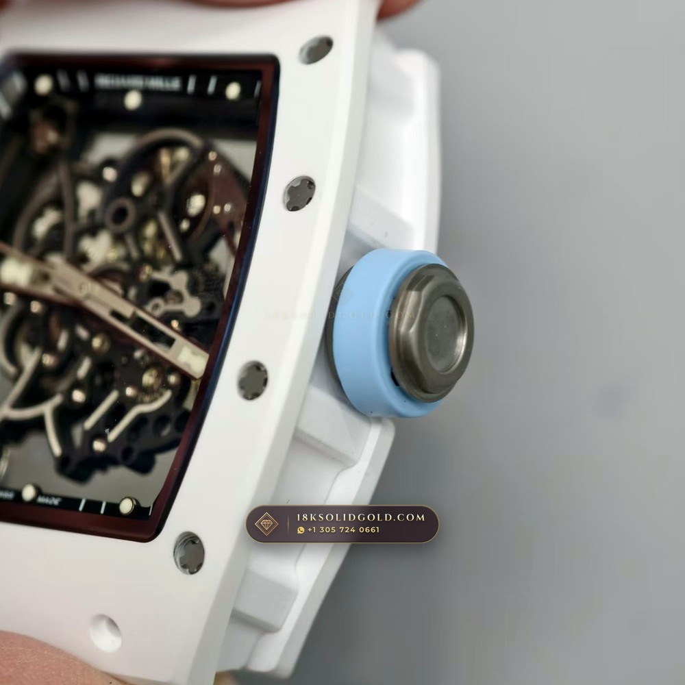 Richard Mille RM 055 Bubba Watson Manual Winding 5-Axis CNC Case — Salon Edition — Studio Gallery Plate IX in ATZ White Ceramic & Grade 5 Titanium (66.2g Verified Mass, Richard Mille Cal. RMUL2 Grade 5 Titanium Skeleton)