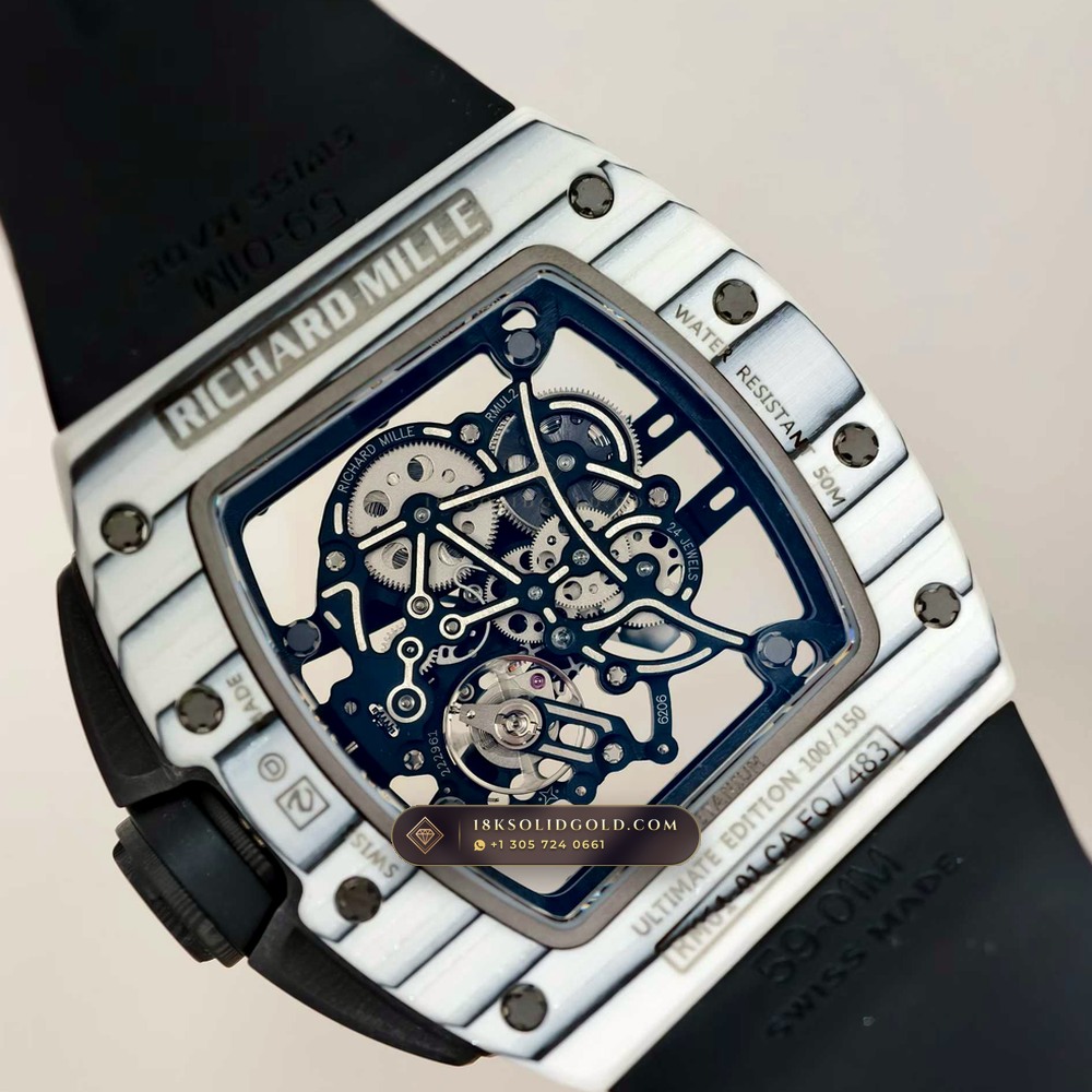 Richard Mille RM 61-01 Yohan Blake Asymmetric White Quartz TPT — Salon Edition — Studio Gallery Plate VIII in Carbon TPT & Grade 5 Titanium (55.3g Verified Mass, Richard Mille Cal. RMUL2 Free-Sprung Skeleton)