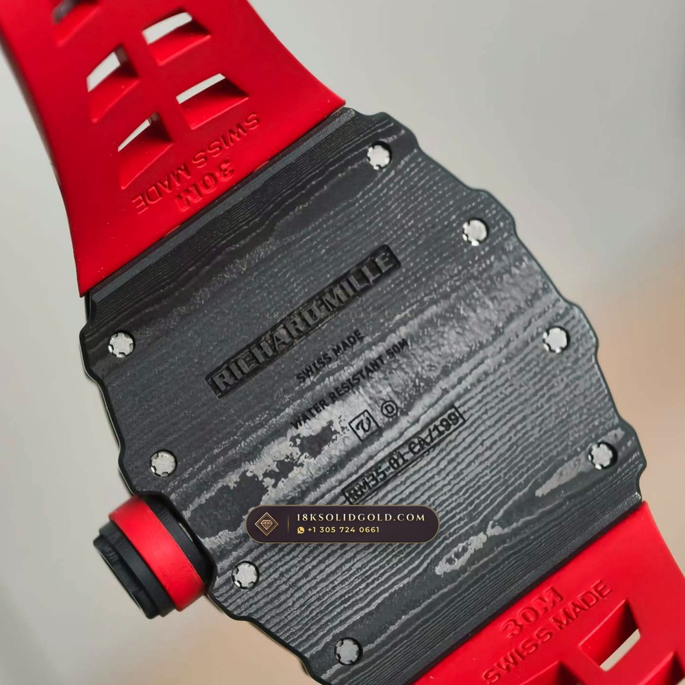 Richard Mille RM 35-01 Rafael Nadal Manual Winding Sapphire Caseback Spec — Salon Edition — Studio Gallery Plate VII in Carbon TPT & Grade 5 Titanium (50.7g Verified Mass, Richard Mille Cal. RMUL3 Grade 5 Titanium Skeleton)