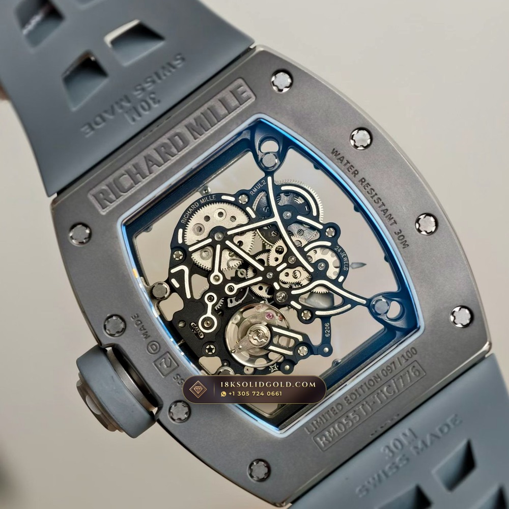 Richard Mille RM 055 Bubba Watson Manual Winding Geneva Atelier Spec — Salon Edition — Studio Gallery Plate VII in ATZ White Ceramic & Grade 5 Titanium (66.3g Verified Mass, Richard Mille Cal. RMUL2 Grade 5 Titanium Skeleton)