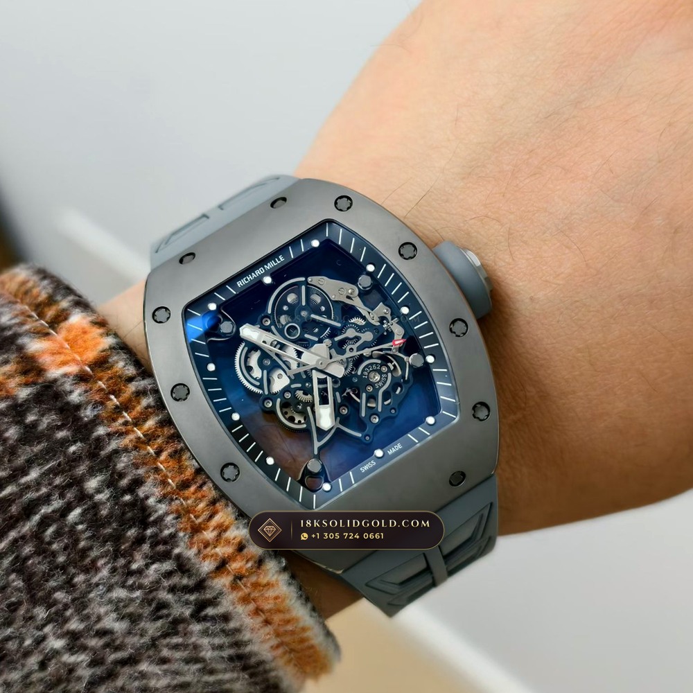 Richard Mille RM 055 Bubba Watson Manual Winding Geneva Atelier Spec — Salon Edition — Studio Gallery Plate IX in ATZ White Ceramic & Grade 5 Titanium (66.3g Verified Mass, Richard Mille Cal. RMUL2 Grade 5 Titanium Skeleton)