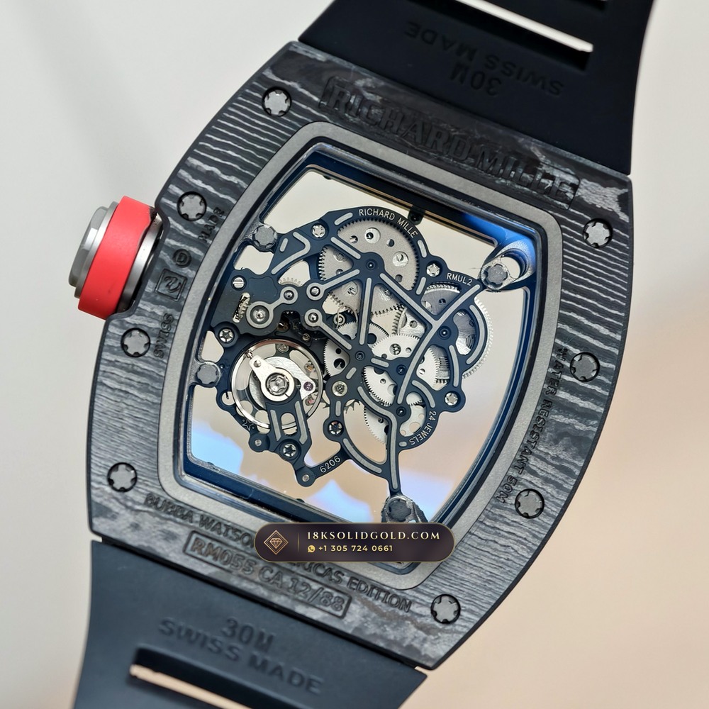 Richard Mille RM 055 Bubba Watson Manual Winding Americas Limited Edition Geneva Atelier Spec — Salon Edition — Studio Gallery Plate VIII in Carbon TPT & Grade 5 Titanium (66.9g Verified Mass, Richard Mille Cal. RMUL2 Grade 5 Titanium Skeleton)