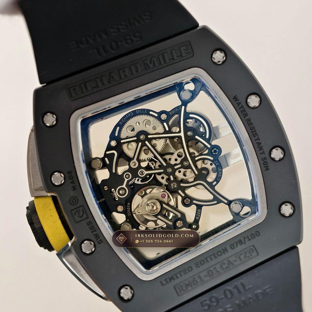 Richard Mille RM 61-01 Yohan Blake Asymmetric Sapphire Caseback Spec — Salon Edition — Studio Gallery Plate VII in Carbon TPT & Grade 5 Titanium (55.4g Verified Mass, Richard Mille Cal. RMUL2 Free-Sprung Skeleton)
