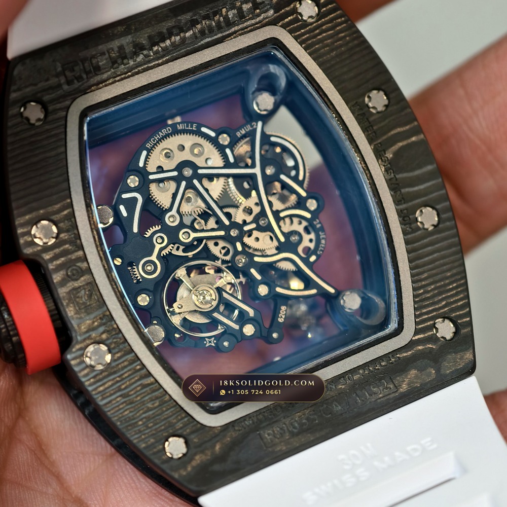 Richard Mille RM 055 Bubba Watson Manual Winding Japan Limited Edition Geneva Atelier Spec — Salon Edition — Studio Gallery Plate VII in Carbon TPT & Grade 5 Titanium (66.3g Verified Mass, Richard Mille Cal. RMUL2 Grade 5 Titanium Skeleton)