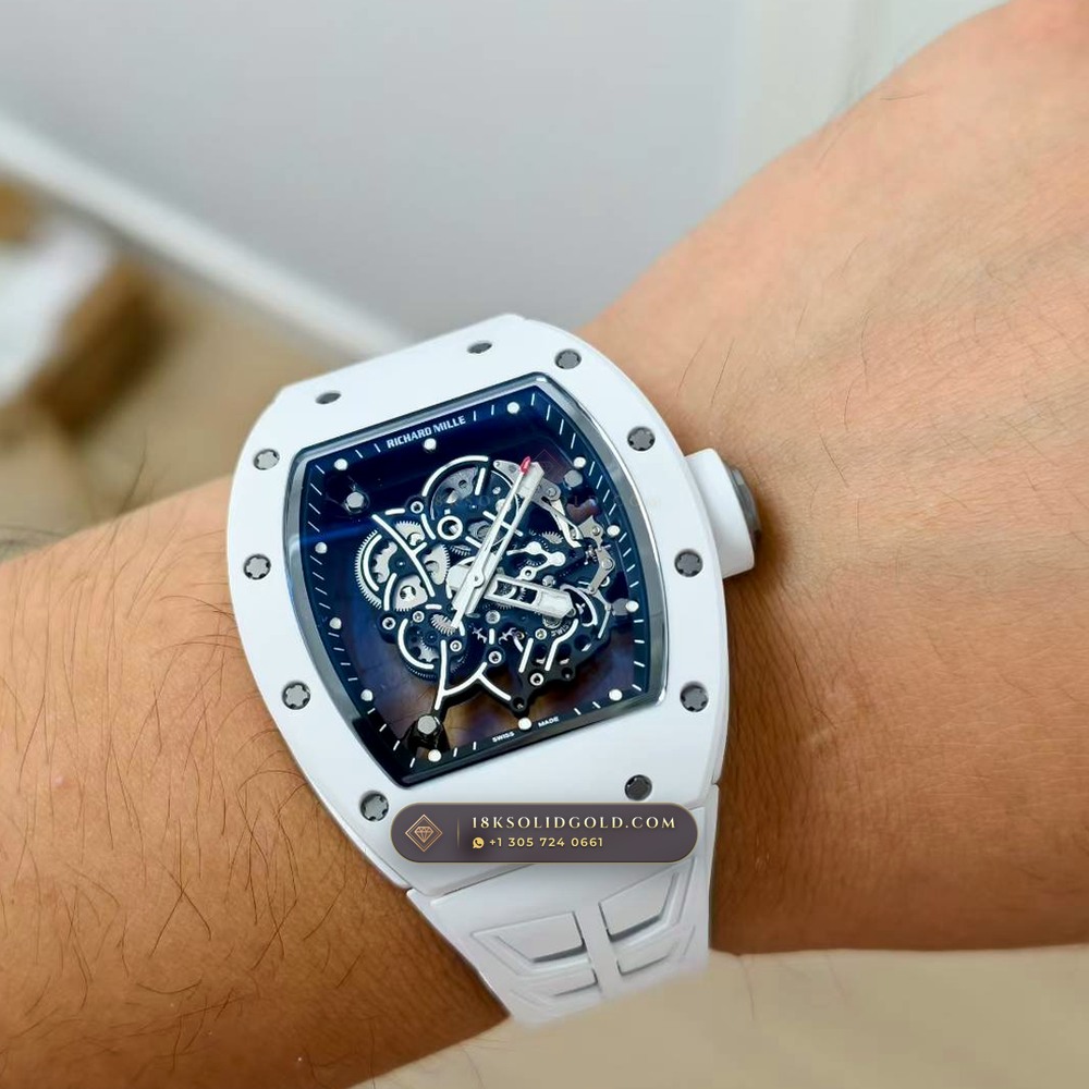 Richard Mille RM 055 Bubba Watson Manual Winding Monte-Carlo Showroom Spec — Salon Edition — Studio Gallery Plate VII in ATZ White Ceramic & Grade 5 Titanium (66.5g Verified Mass, Richard Mille Cal. RMUL2 Grade 5 Titanium Skeleton)