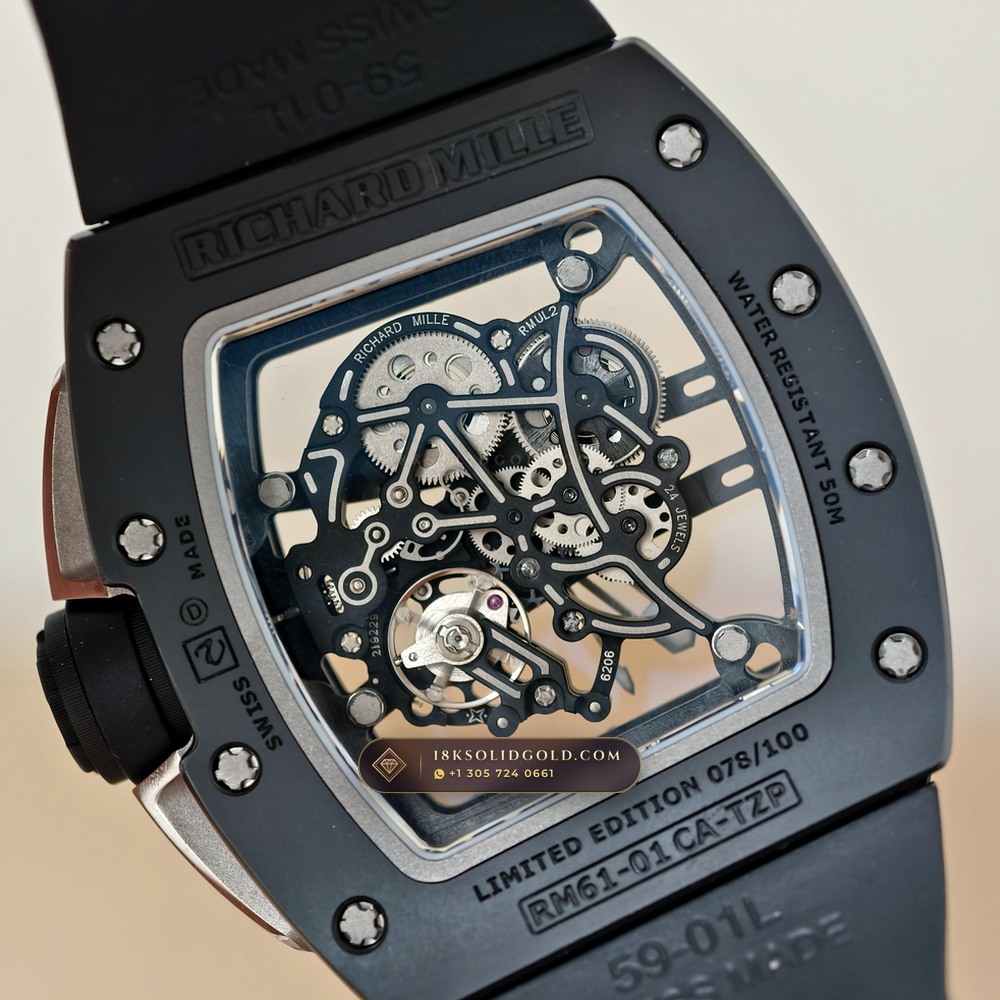 Richard Mille RM 61-01 Yohan Blake Asymmetric Master Watchmaker Spec — Salon Edition — Studio Gallery Plate VII in Carbon TPT & Grade 5 Titanium (55.3g Verified Mass, Richard Mille Cal. RMUL2 Free-Sprung Skeleton)