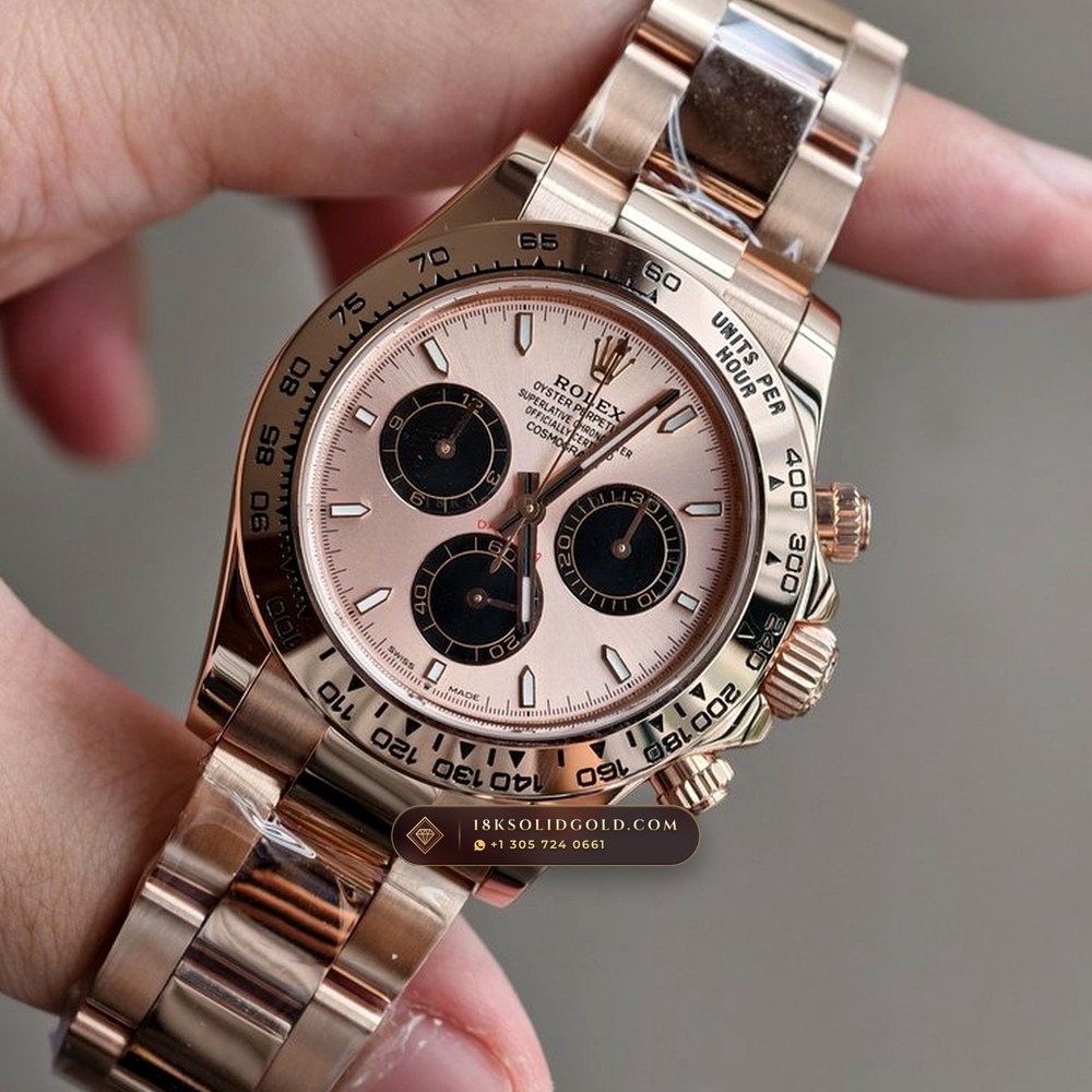Rolex Cosmograph Daytona Sundust Dial & Black Subdials 18K Everose Gold Reference 126505 — Hallmarked Edition detail